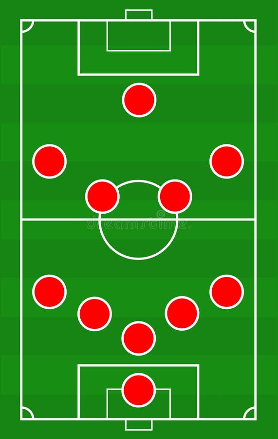 Dirigez le terrain de football avec la disposition des joueurs dans le jeu Titre du poste de joueur de football sur le calibre ve illustration libre de droits Dirigez le terrain de football avec la disposition des joueurs dans le jeu Titre du poste de joueur de football sur le calibre ve illustration libre de droits
