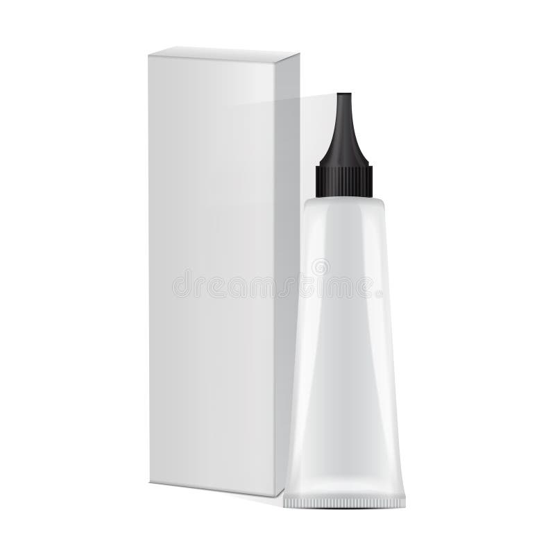 Dirigez le tube en plastique avec la capsule et le boîtier blanc noirs pour la médecine ou les cosmétiques - teinture capillaire, illustration stock Dirigez le tube en plastique avec la capsule et le boîtier blanc noirs pour la médecine ou les cosmétiques - teinture capillaire, illustration stock