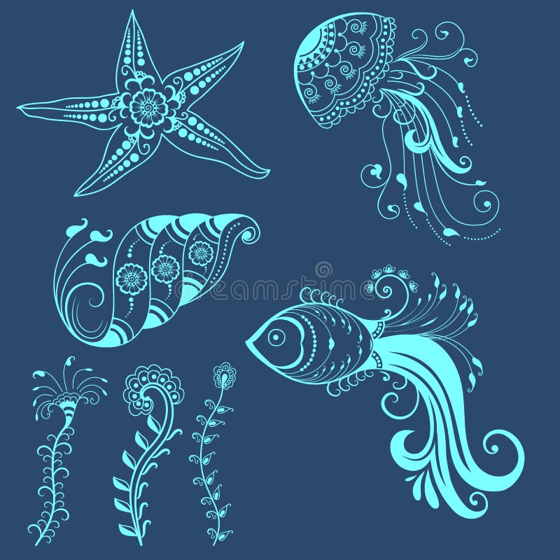 Dirigez les créatures marines abstraites dans le style indien de mehndi Illustration florale de vecteur de henné abstrait Élément illustration libre de droits Dirigez les créatures marines abstraites dans le style indien de mehndi Illustration florale de vecteur de henné abstrait Élément illustration libre de droits