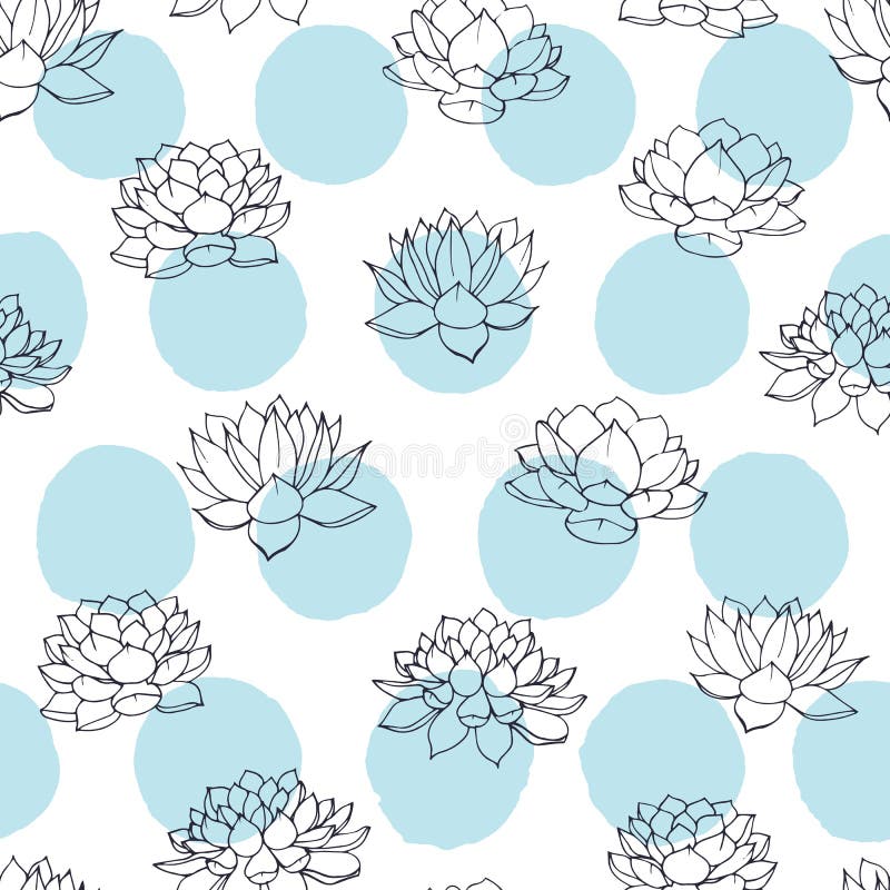 Dirigez les découpes de lis avec le modèle sans couture de cercles de bleu sur le fond blanc Conception florale de vintage illustration de vecteur Dirigez les découpes de lis avec le modèle sans couture de cercles de bleu sur le fond blanc Conception florale de vintage illustration de vecteur