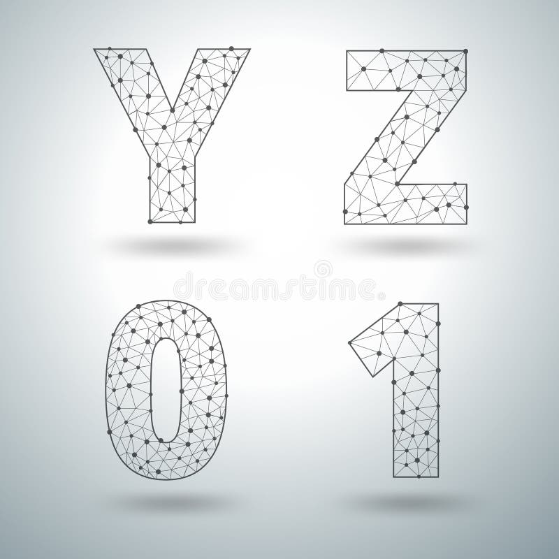 Dirigez les nombres élégants Y Z 0 1 de lettres d'alphabet de maille illustration stock Dirigez les nombres élégants Y Z 0 1 de lettres d'alphabet de maille illustration stock