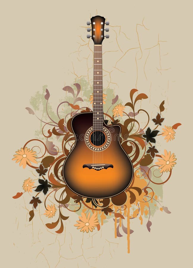 Dirty abstract with orange acoustic guitar