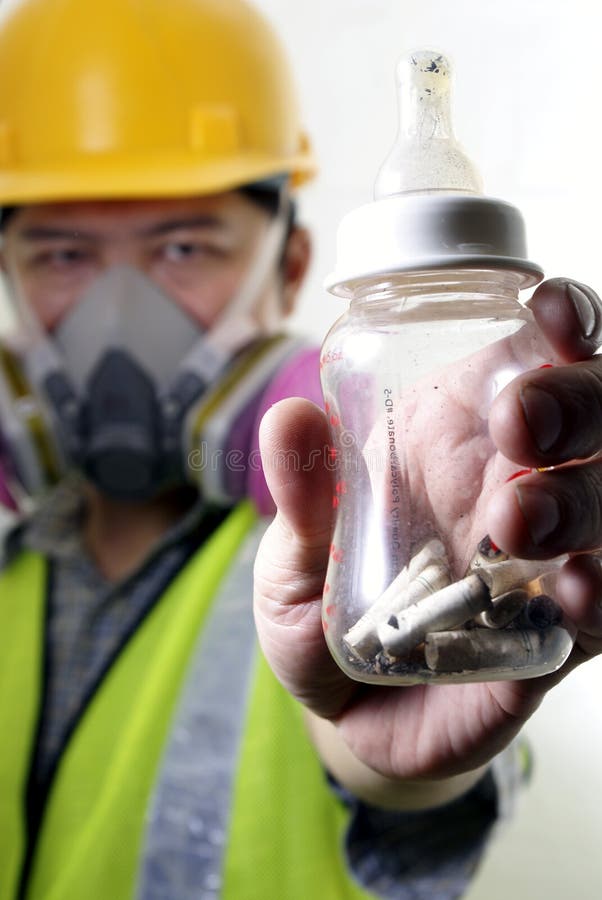 Dirty Baby Bottle Held by Worker Stock Image Image of bottle, unclean