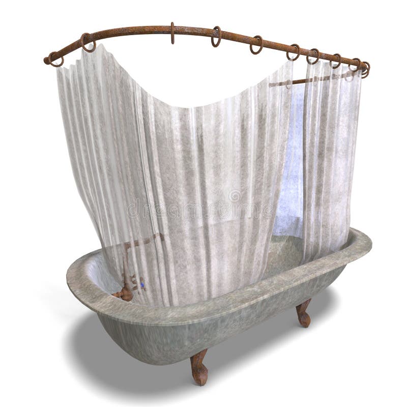 Dirty bathtube with shower curtain