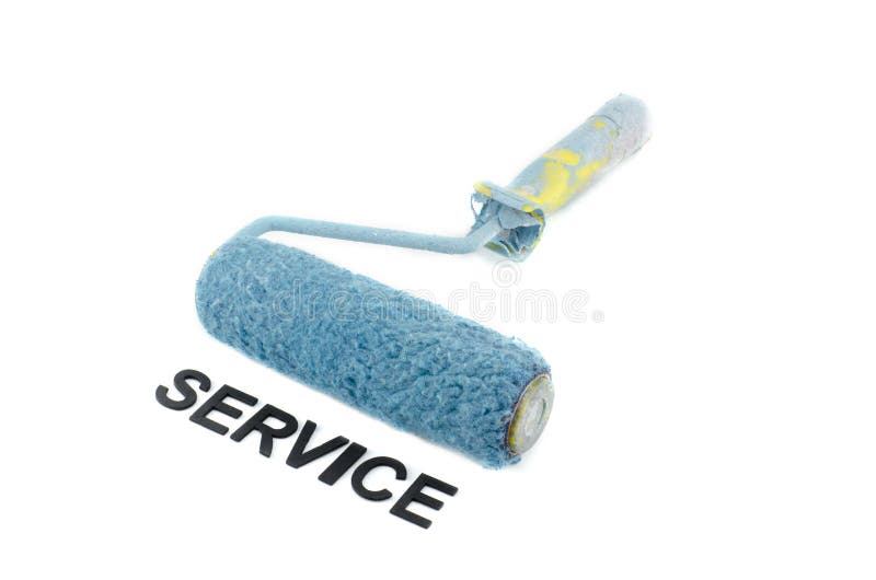 Dirty blue paint brush and alphabet SERVICE