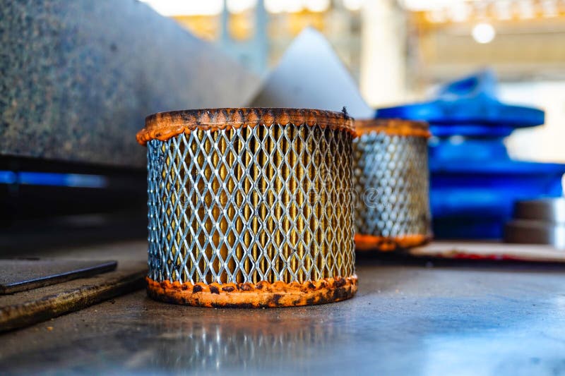 Dirty Car Oil Filter is on the Table. Stock Image Image of detail, paper 127707039