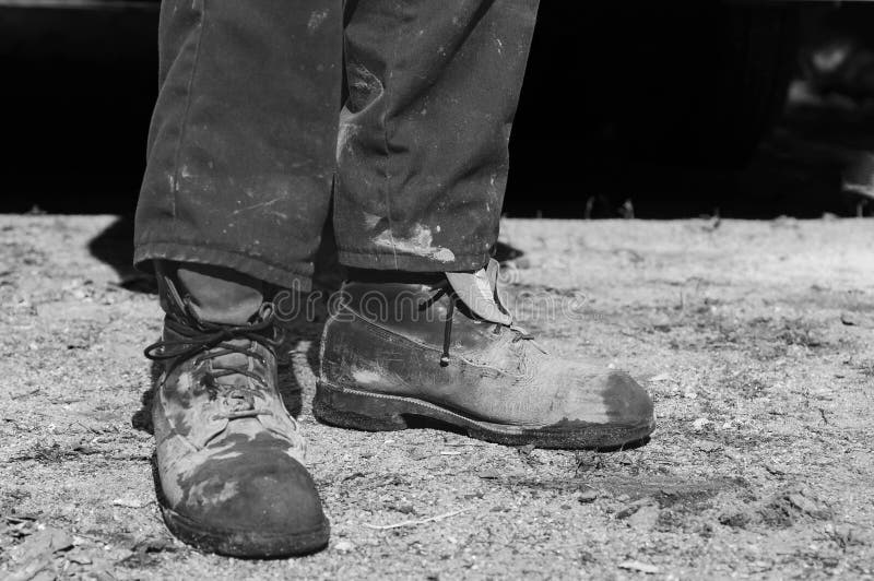 Dirty cement worker boots stock photo. Image of ribbon 269420546
