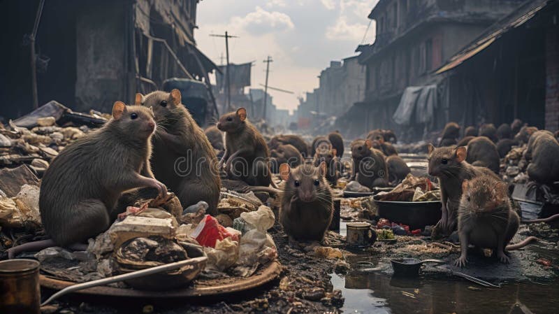 Dirty City Streets Lots of Rats Eating Leftover Food Piles of Rubbish Biology Diagrams