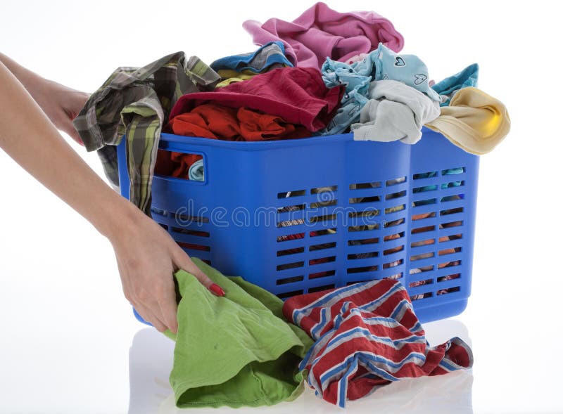 Dirty clothes in basket stock photo. Image of horizontal 28025648
