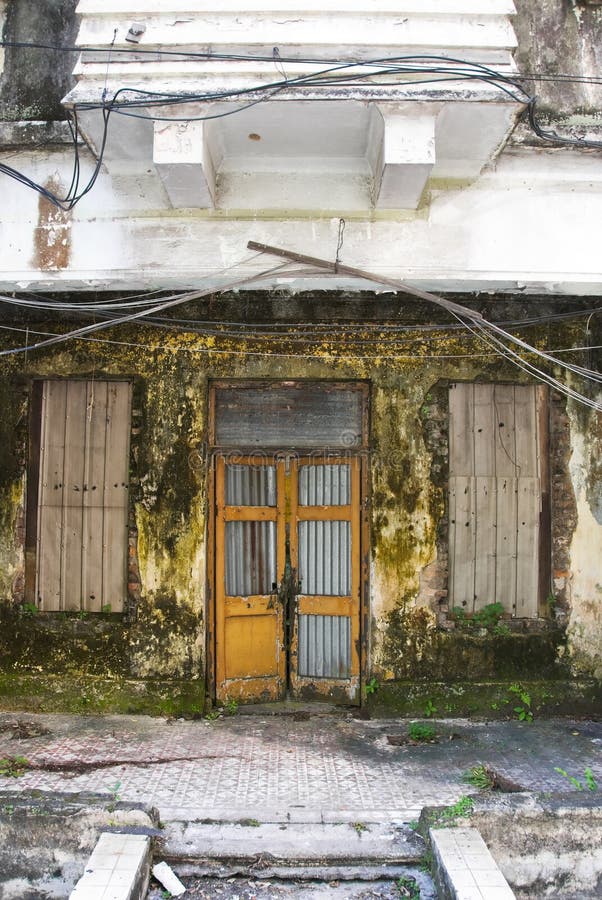 Dirty decayed house front