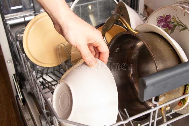 Dirty Dishes are in the Dishwasher Container Stock Photo Image of