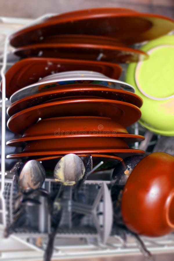 Dirty Dishes in the Dishwasher Stock Photo Image of machine, flatware