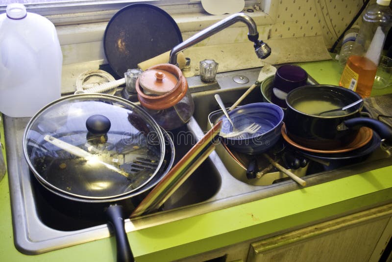 Dirty Dishes in Kitchen Sink. Stock Image - Image of plates, pans: 5917797