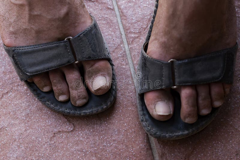 temperature snap tyrant Dirty feet in sandals stock photo. Image of brown, earth - 103173914