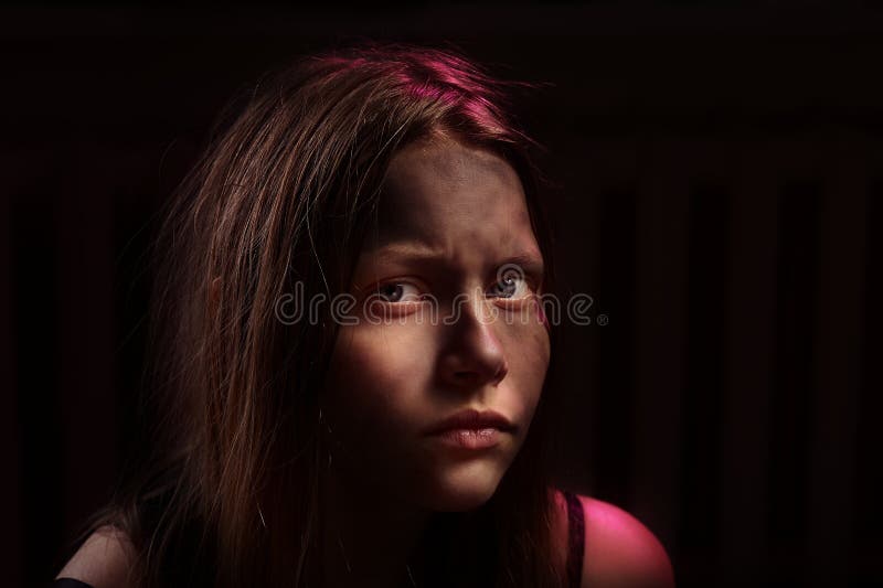 Dirty frightened teenage girl