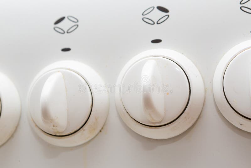 Dirty Knobs of the Gas Stove in Home Kitchen Stock Image Image of