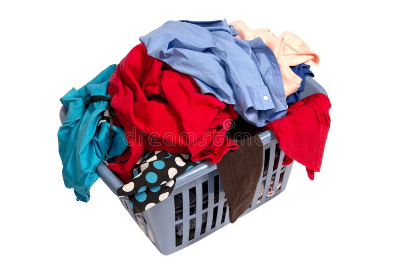Pile Of Dirty Laundry In A Washing Basket On A White Background Stock