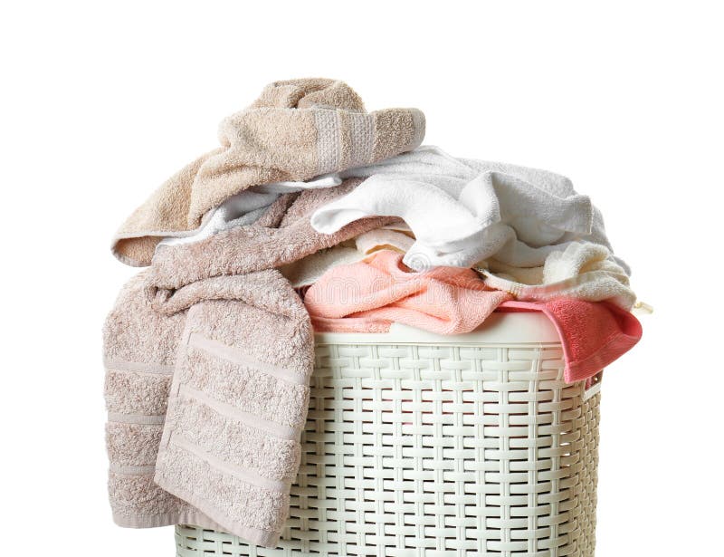 Dirty Laundry in Basket, Isolated Stock Photo Image of full, domestic