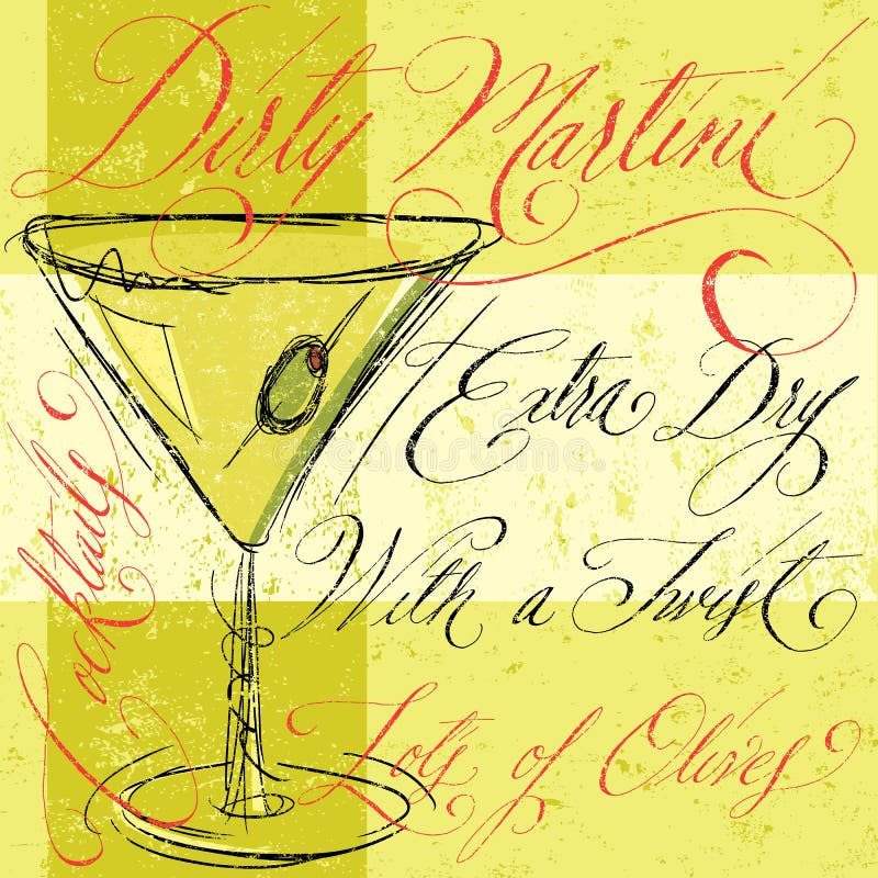 Dirty Martini Cocktail Chalk Stock Vector Illustration of ingredients