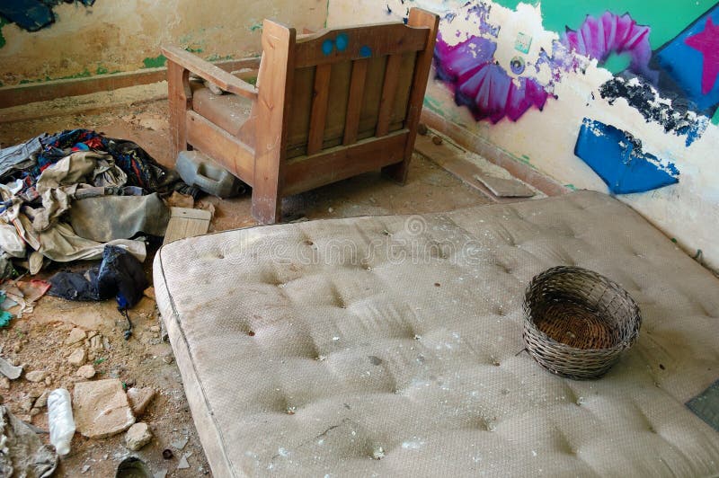 Dirty mattress in abandoned house