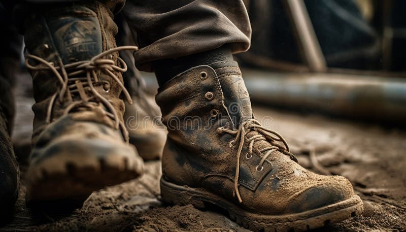 Dirty Military Boots Trudge through Mud in the Forest Generated by AI ...