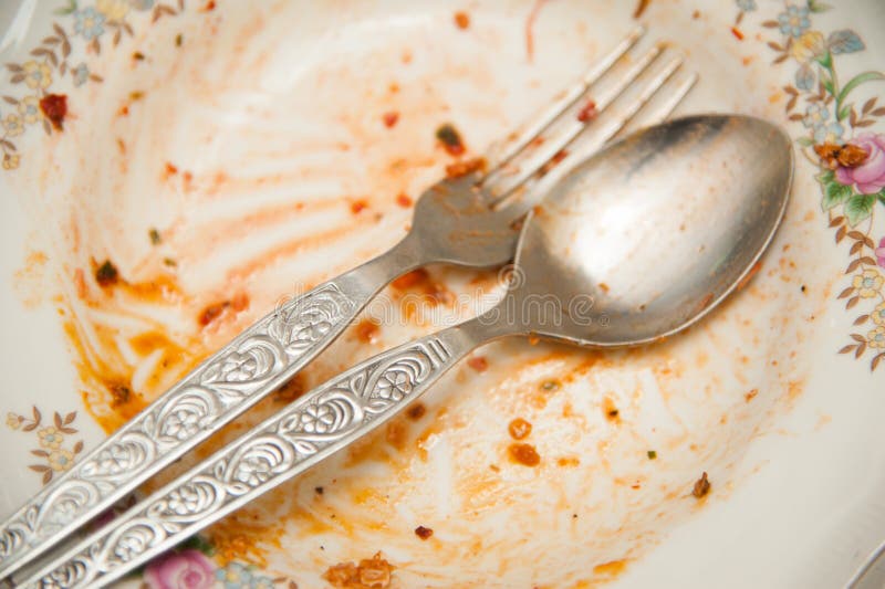 Dirty plate food stock image. Image of left, mess, closeup 80366483