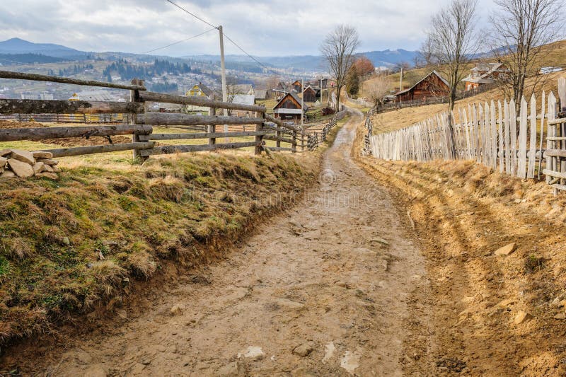 Dirty road in Carpathian village