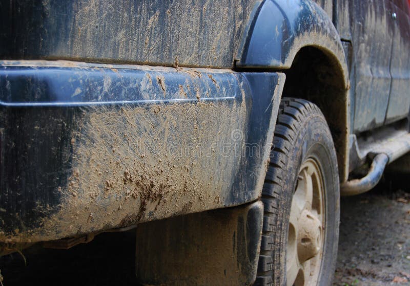 Dirty side of a black car after stock photos
