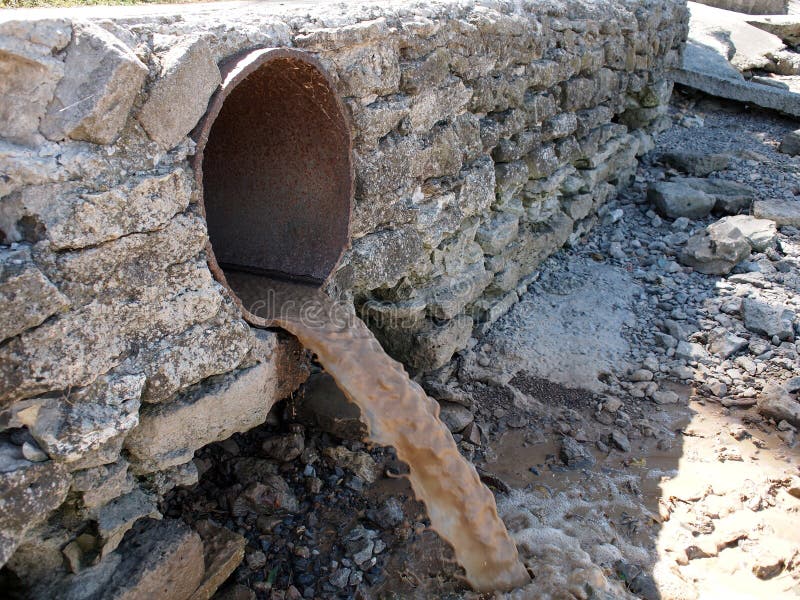 Dirty Water Flows from a Brown Rusty Sewer Pipes Stock Image Image of