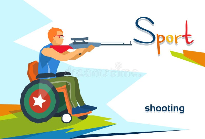 Disabled Athlete On Wheelchair Shooting Sport Competition