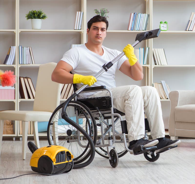 Disabled Man with Vacuum Cleaner at Home Stock Photo Image of floor