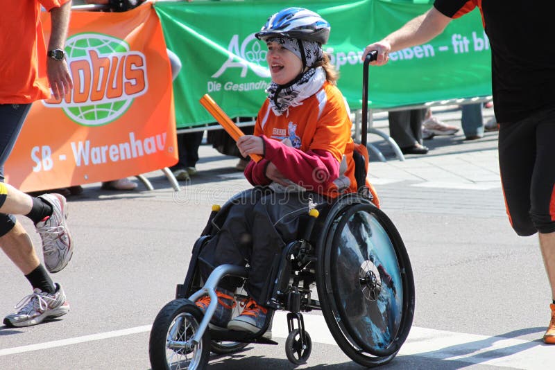 A disabled person having fun at Halle Marathon