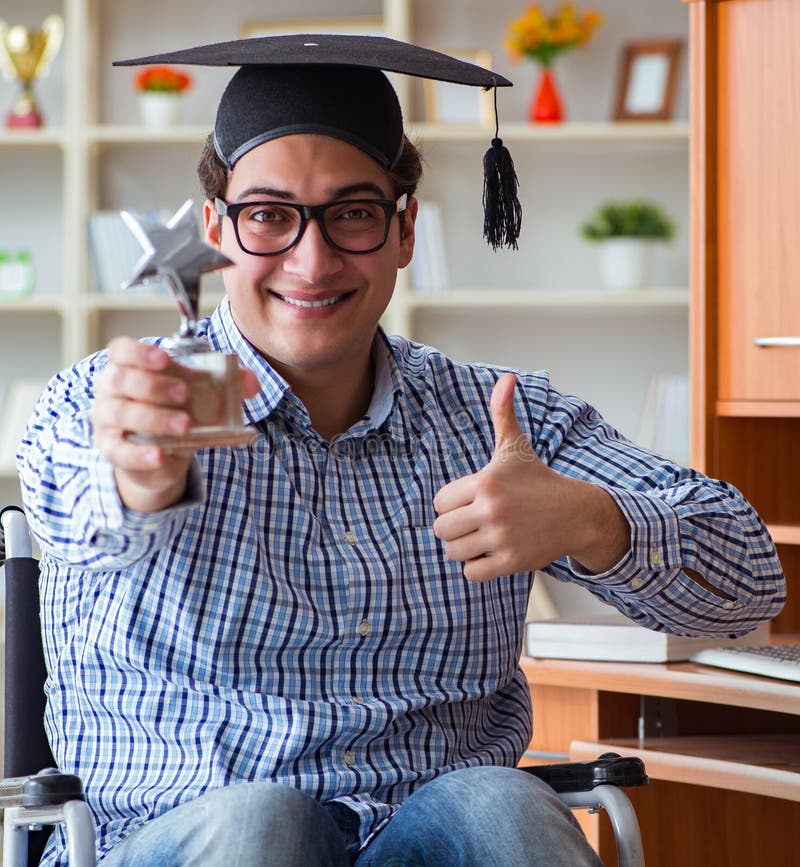 Disabled Student Studying at Home on Wheelchair Stock Photo - Image of ...