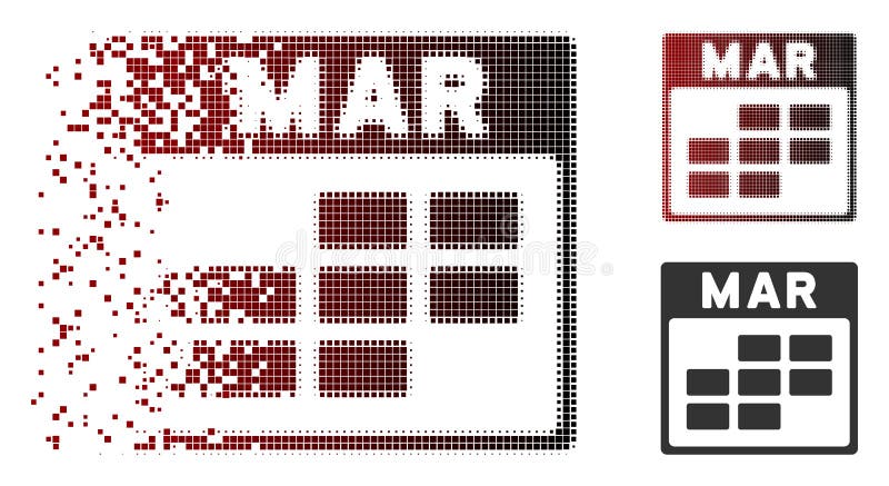 Disappearing Pixel Halftone March Calendar Grid Icon vector illustration