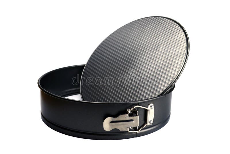 Disassembled Round Metal Baking Dish with Nonstick Coating Isolated on