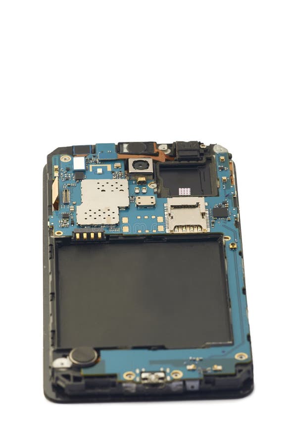 Disassembly of smartphone showing electrical board inside. The p royalty free stock image