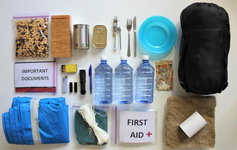 Disaster preparedness items stock images