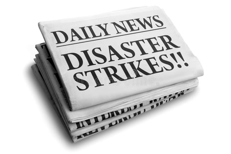Disaster strikes daily newspaper headline stock photo
