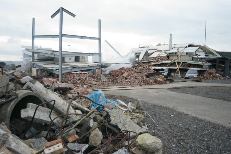 Building destroyed, explosion and collapses royalty free stock photo