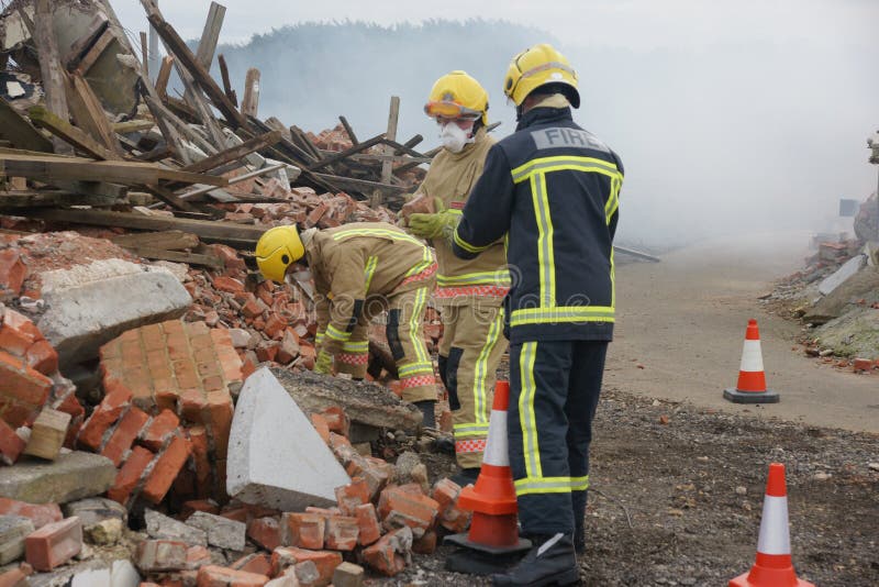 Building destroyed, explosion and collapses stock photo