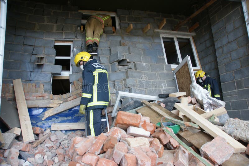 Building destroyed, explosion and collapses royalty free stock photography