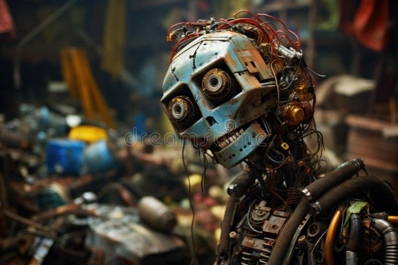 Discarded Rusty robot trash. Generate ai stock illustration