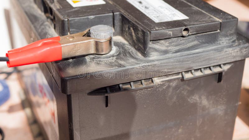 Discharged Machine Battery. Battery on Charge. Close Up Stock Photo ...