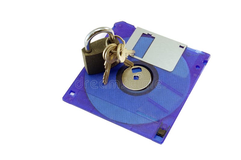 Una Zona Con Il Dischetto Dischetto Con Una Serratura Fotografia Stock - Immagine di bianco