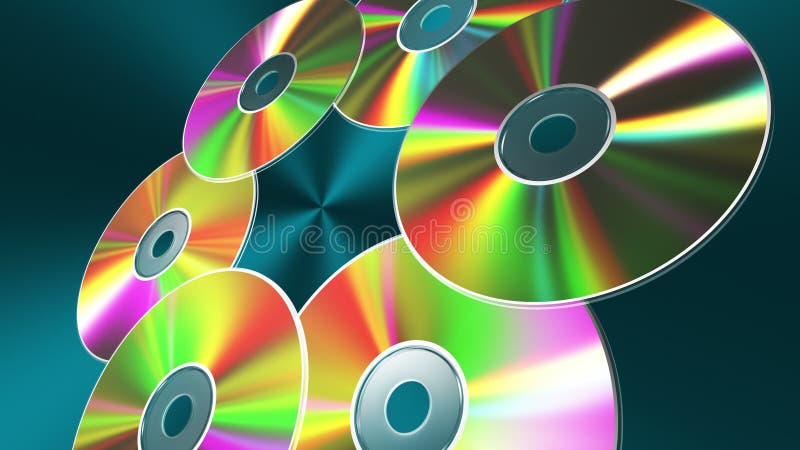 Dischi giranti di CD-DVD sopra fondo blu 4K 3840x2160 Senza cuciture avvolto