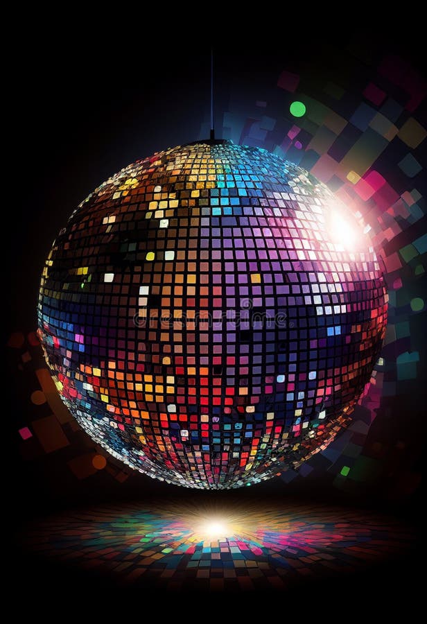 Disco Ball with Bright Lights. AI Generated Stock Illustration