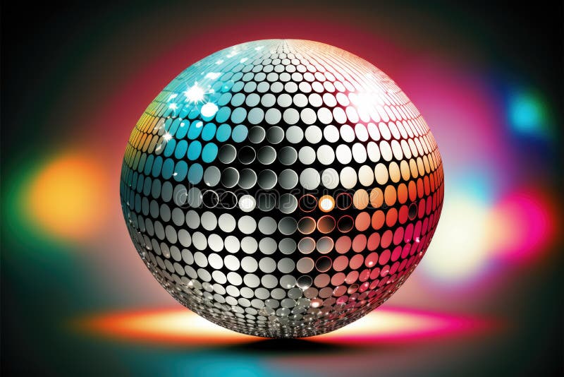Disco Ball with Colorful Light Spots Over Black Background Created