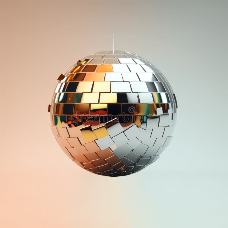 Disco Ball with Reflection Over Grey Background Created Using