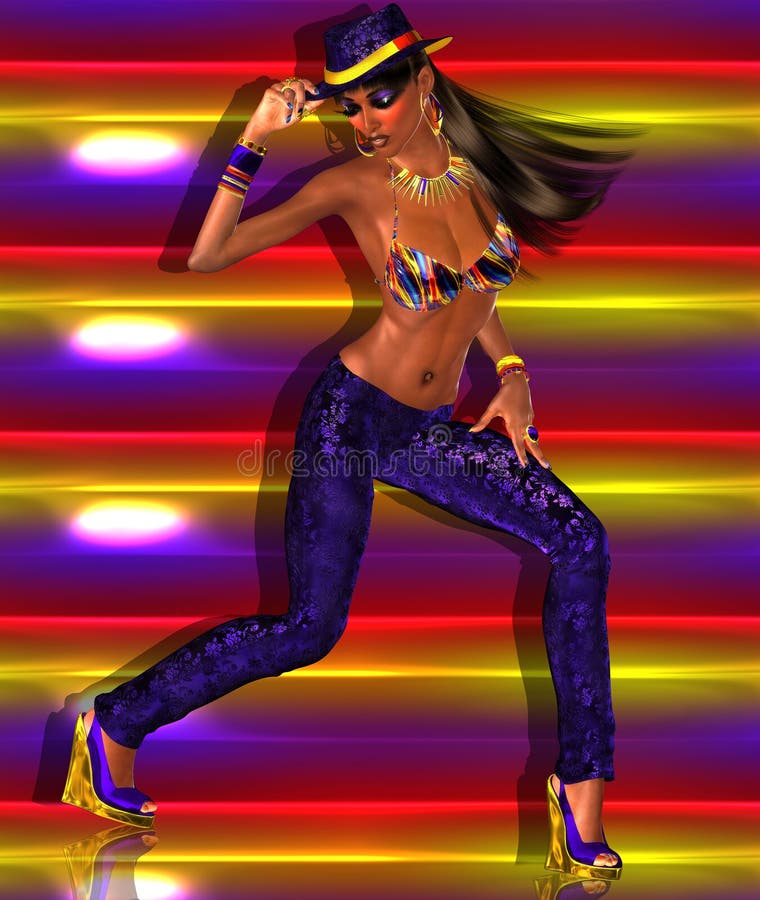 Disco club, dancing girl on multicolored abstract background. vector illustration Disco club, dancing girl on multicolored abstract background. vector illustration