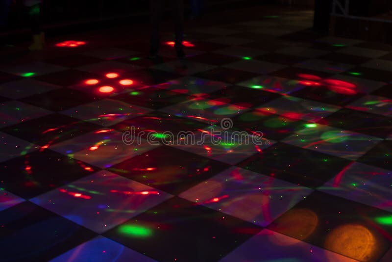 Disco Dance Floor. Light on Dance Floor. Colored Spots on Floor Stock